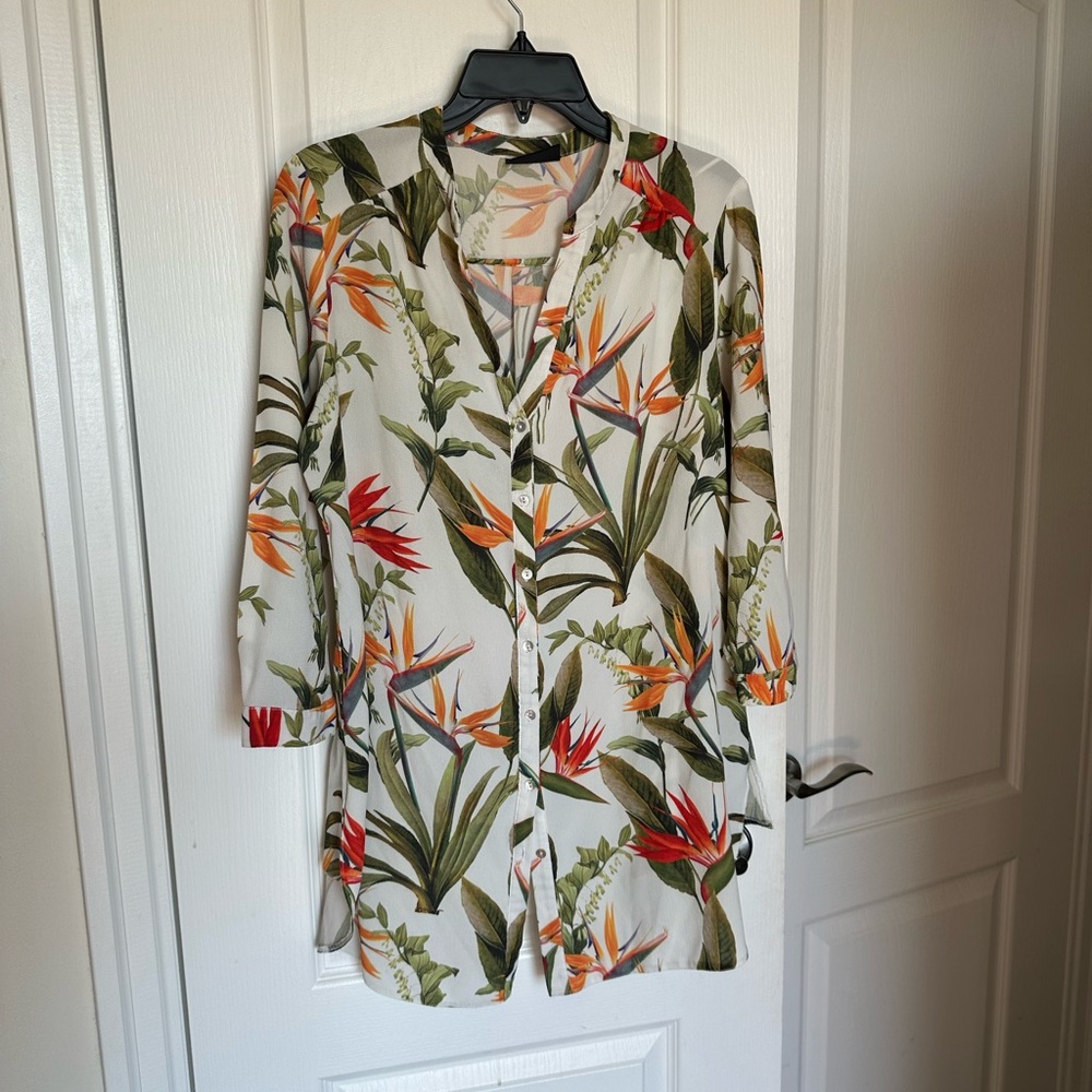 Botanical print button down shirt